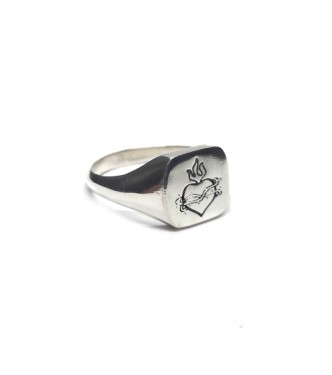 R002306 Sterling Silver Ring Sacred Heart Hallmarked Solid 925 Handmade Comfort Fit